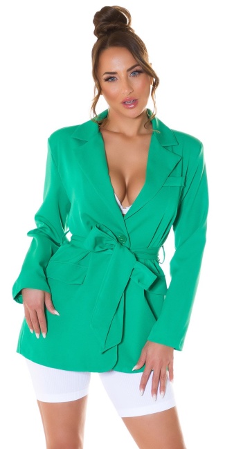 Trendy spring blazer with belt Green